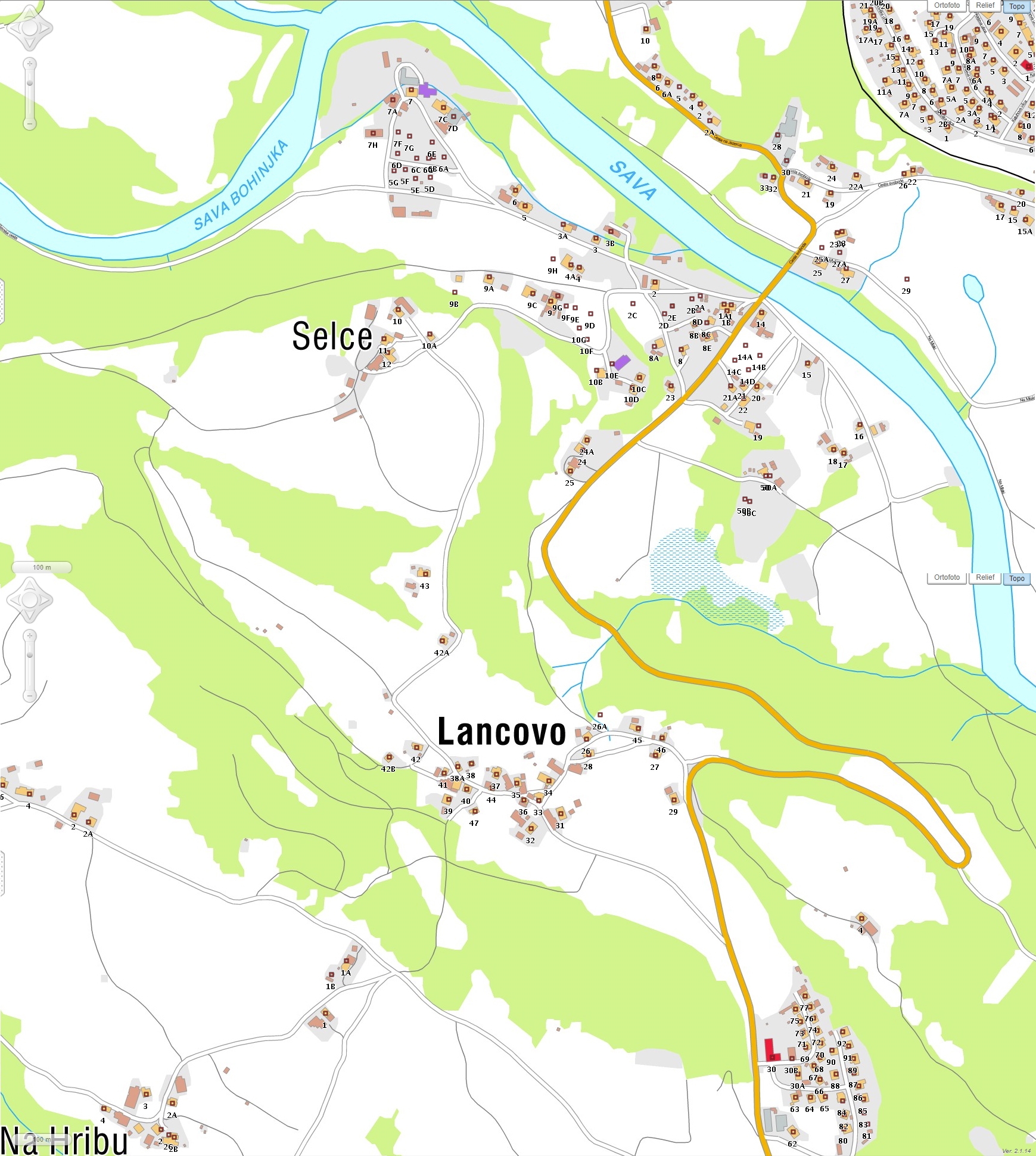 Lancovo na topografski karti, 2013